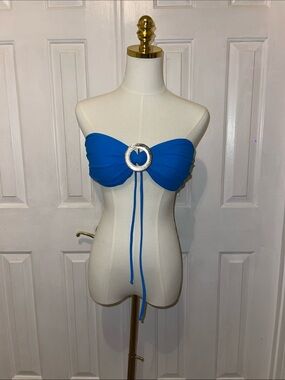 Royal Blue Strapless One-Piece Swimsuit with Decorative Center Ring